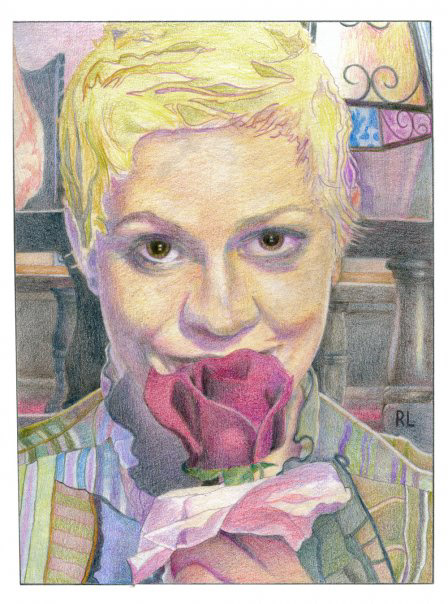 Girl With Gifted Rose - colored pencil